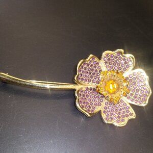 Vintage Givenchy Goldtone Pink And Yellow Crystal Flower Brooch